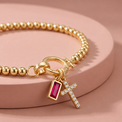 Birthstone Cross Charm Bracelet